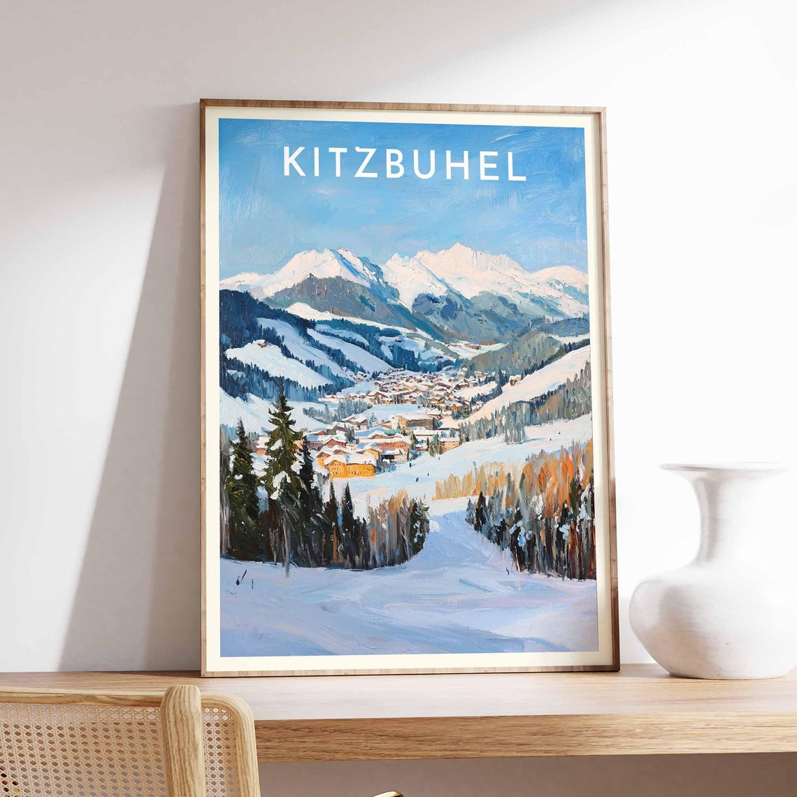 Kitzbuhel Austria Painterly Forest Slope To Town Vintage Poster