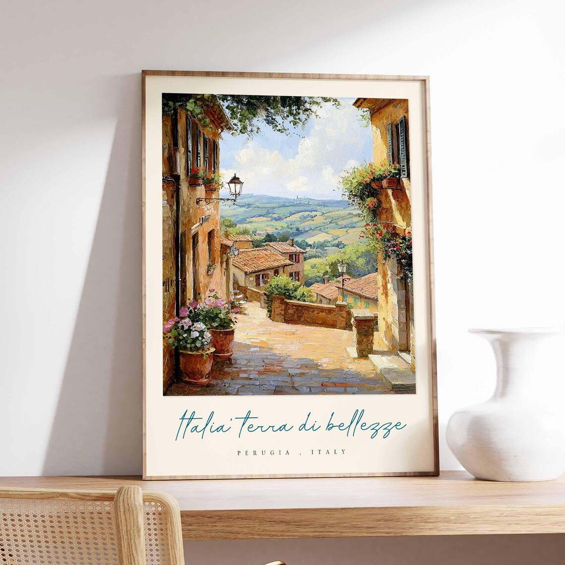 Perugia Italy Flower Filled Alleyway Scene Travel Art Poster