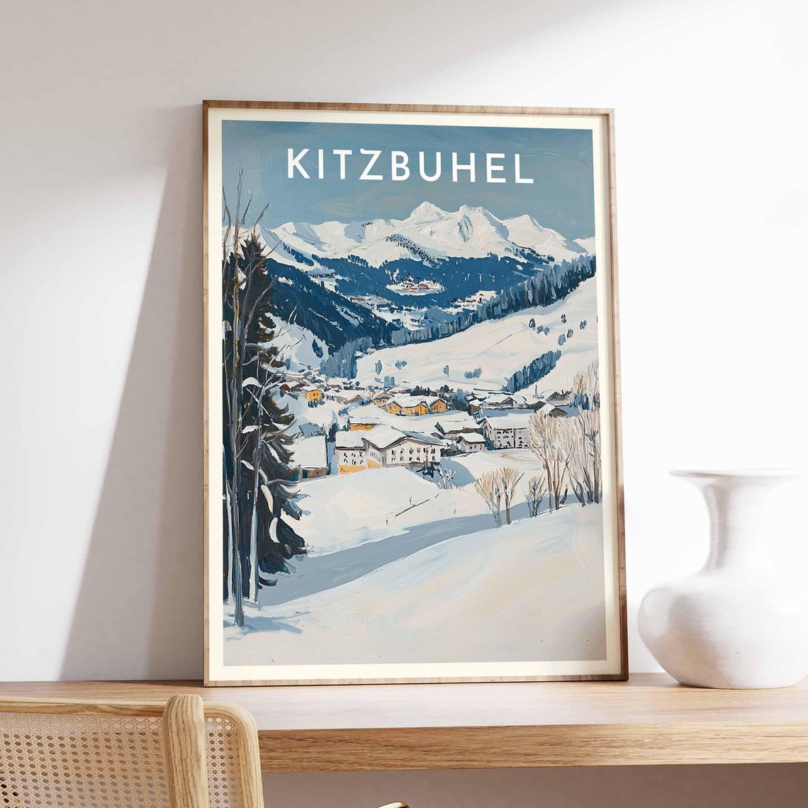Kitzbuhel Austria Painterly Town Valley Pastel Peaks Travel Poster