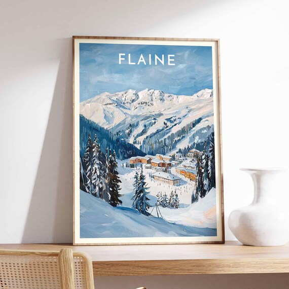 Flaine France Alpine Resort Village Pines Snowy Peaks Poster