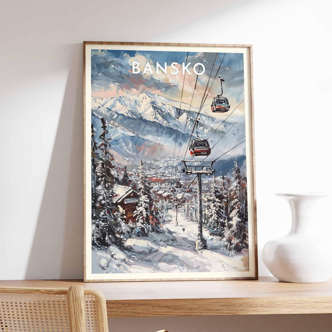 Bansko Gondola Cable Cars Over Snowy Pine Forest Winter Ski Poster - Image 2