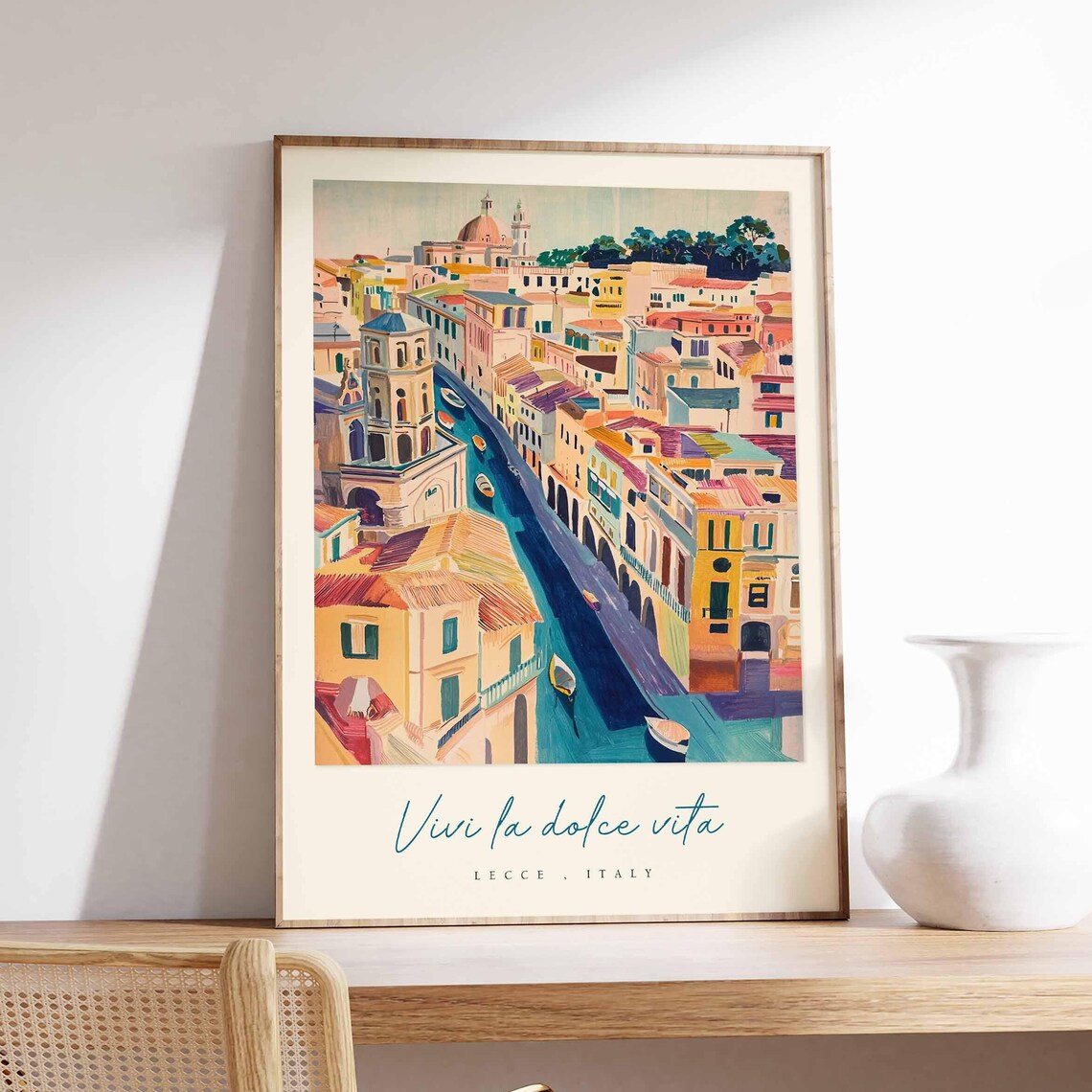 Lecce Italy Canal Cityscape Vivi La Dolce Vita Travel Poster
