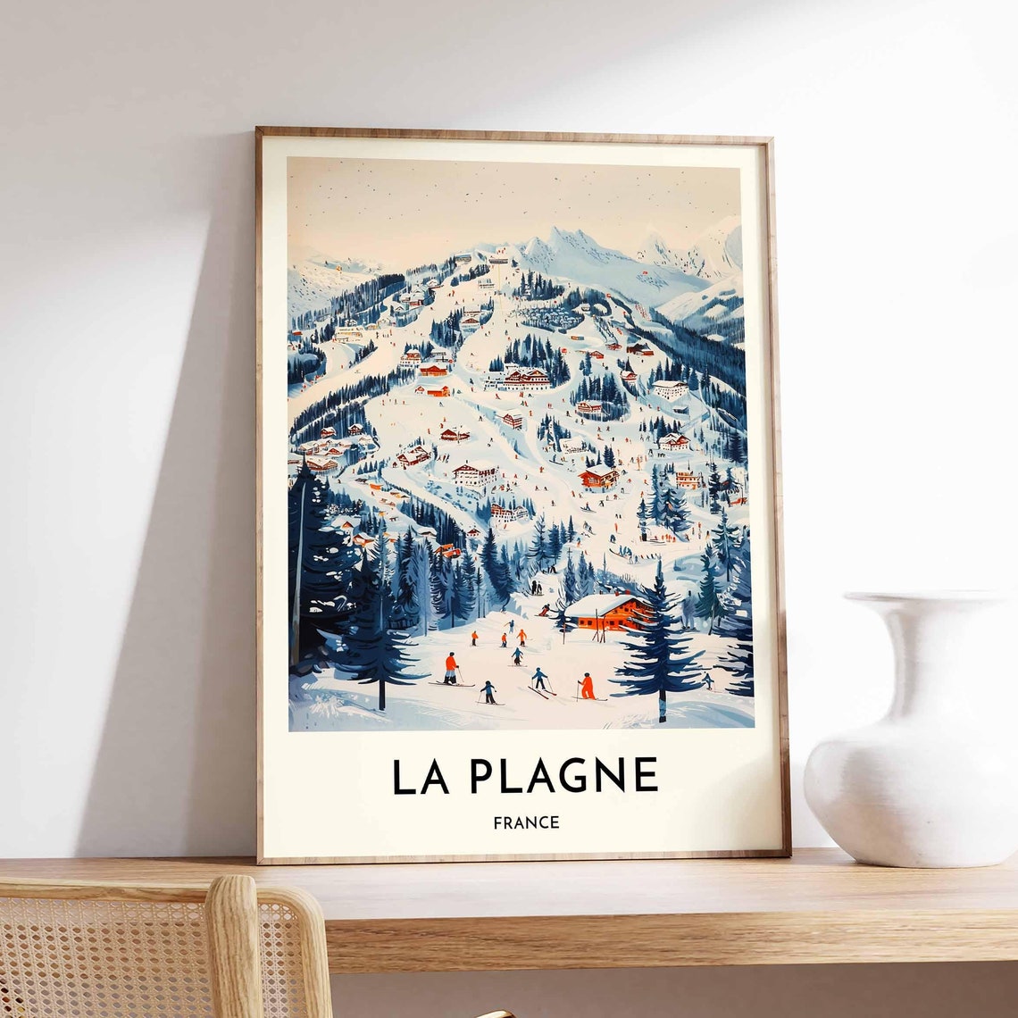La Plagne France Ski Poster Retro Alpine Resort Mountain Map Art