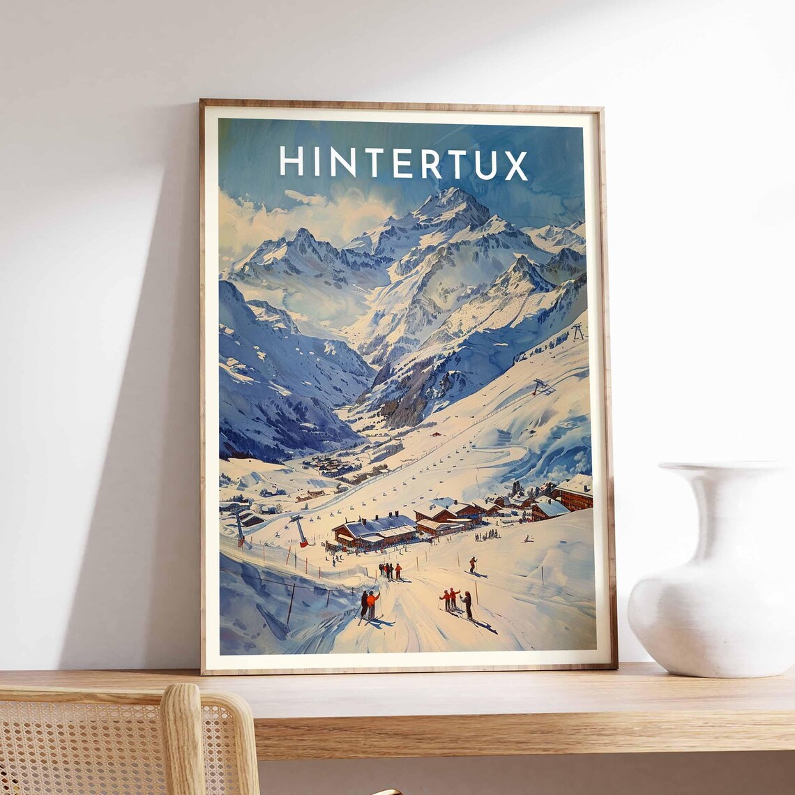 Hintertux Austria Painterly Gondola Station Skiers Vintage Poster