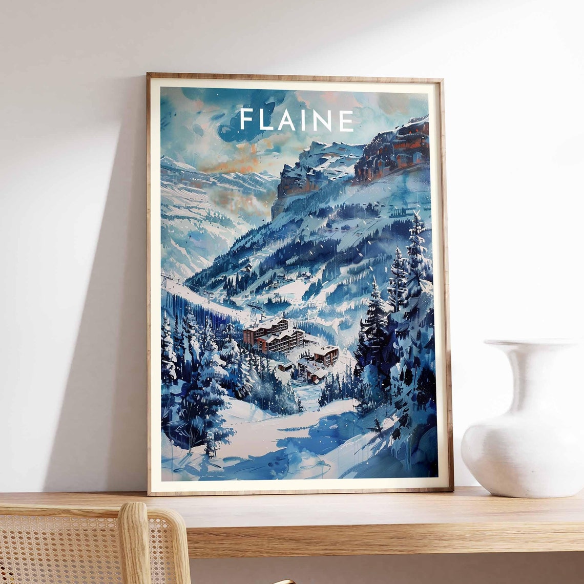 Skiing Travel Poster Flaine Ski Print France Travel Print Skiing Art Skiing Print Winter Sport Art Ski Gift - Image 2