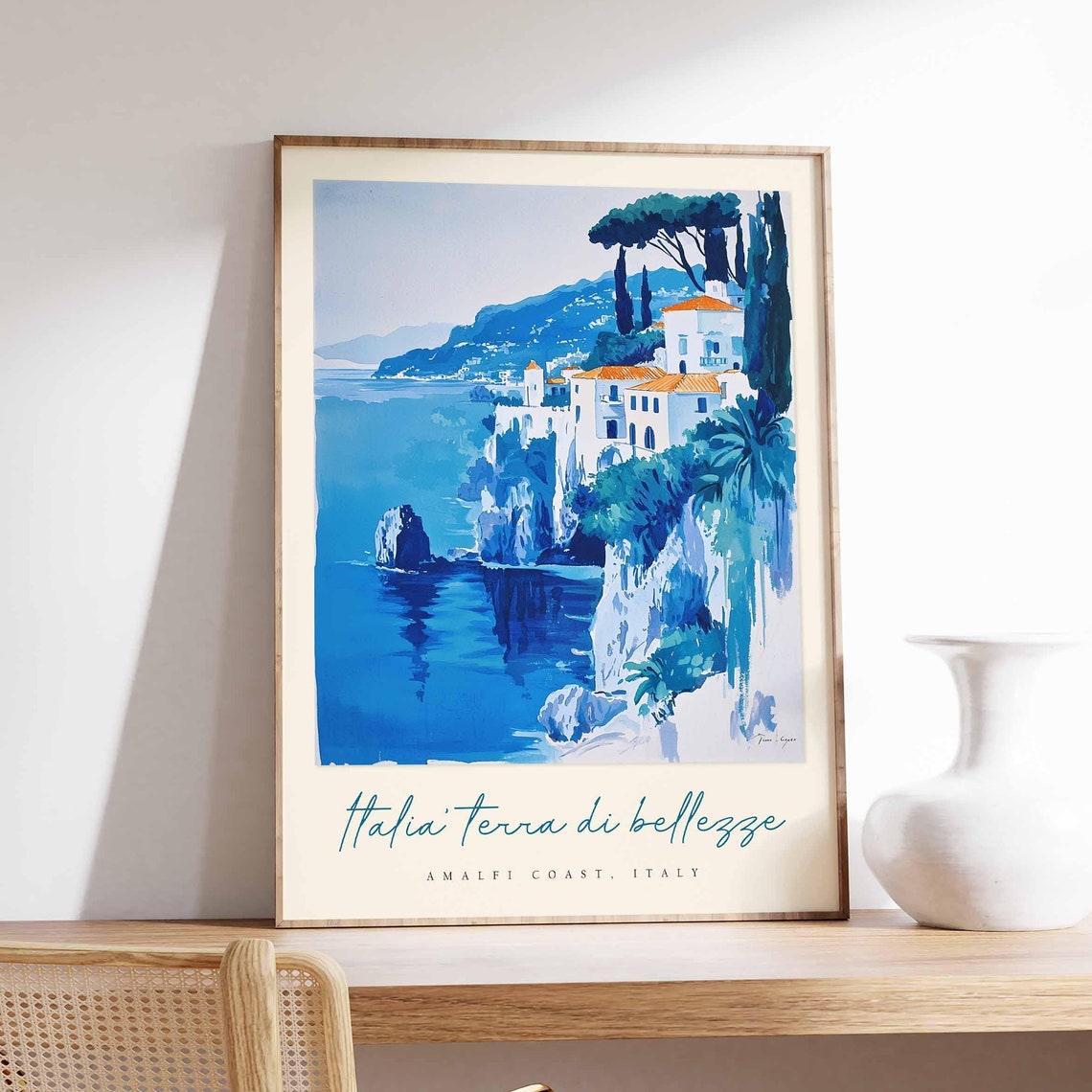 Amalfi Coast Italy Blue Cliffside White Village Sea Travel Poster