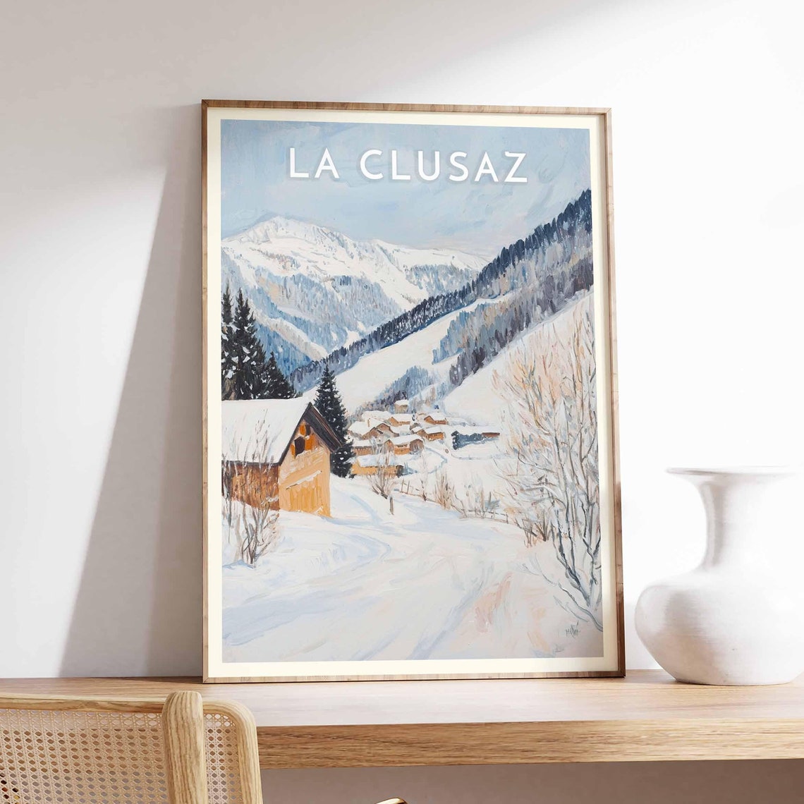 Skiing Travel Poster La Clusaz Ski Print France Travel Print Skiing Art Skiing Print Winter Sport Art Ski Gift