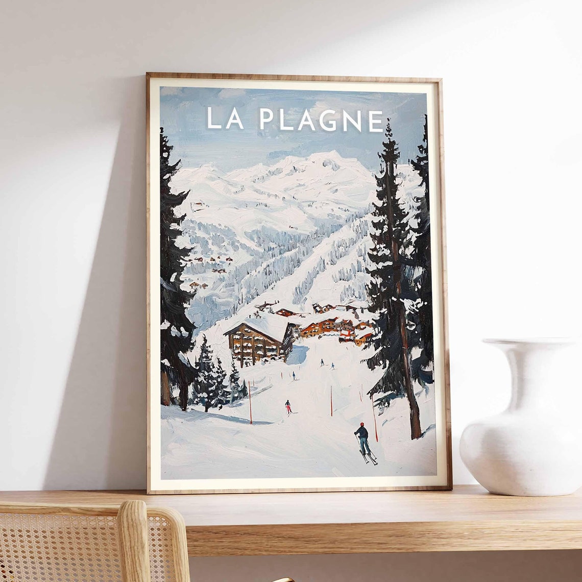 Skiing Travel Poster La Plagne Ski Print France Travel Print Skiing Art Skiing Print Winter Sport Art Ski Gift