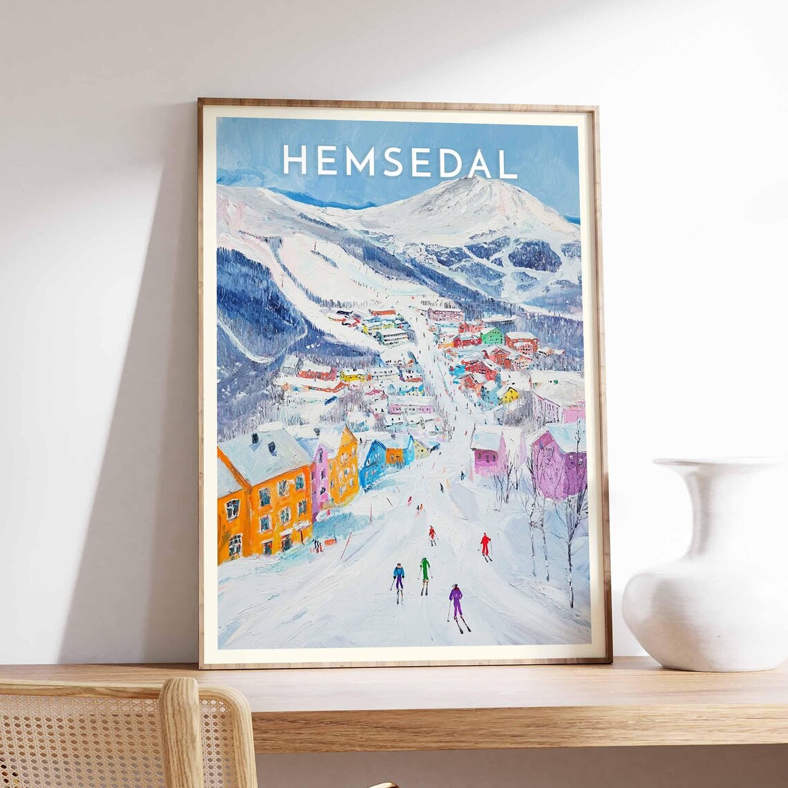 Hemsedal Norway Colorful Ski Village Mountain Art Scene Poster