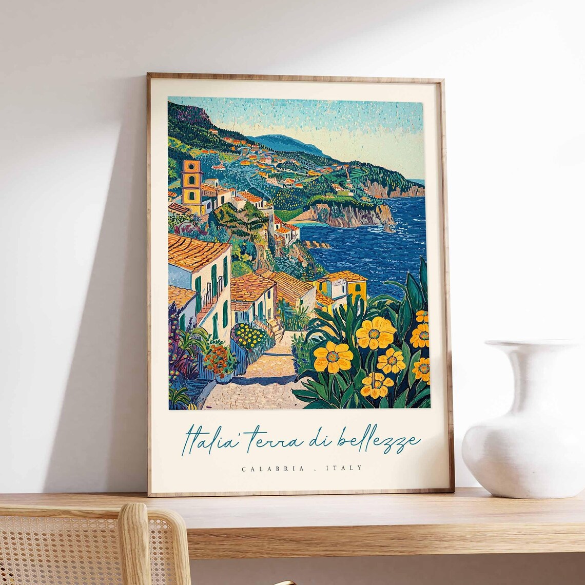 Italia Terra di Bellezze Calabria Italy Vintage Town View Poster