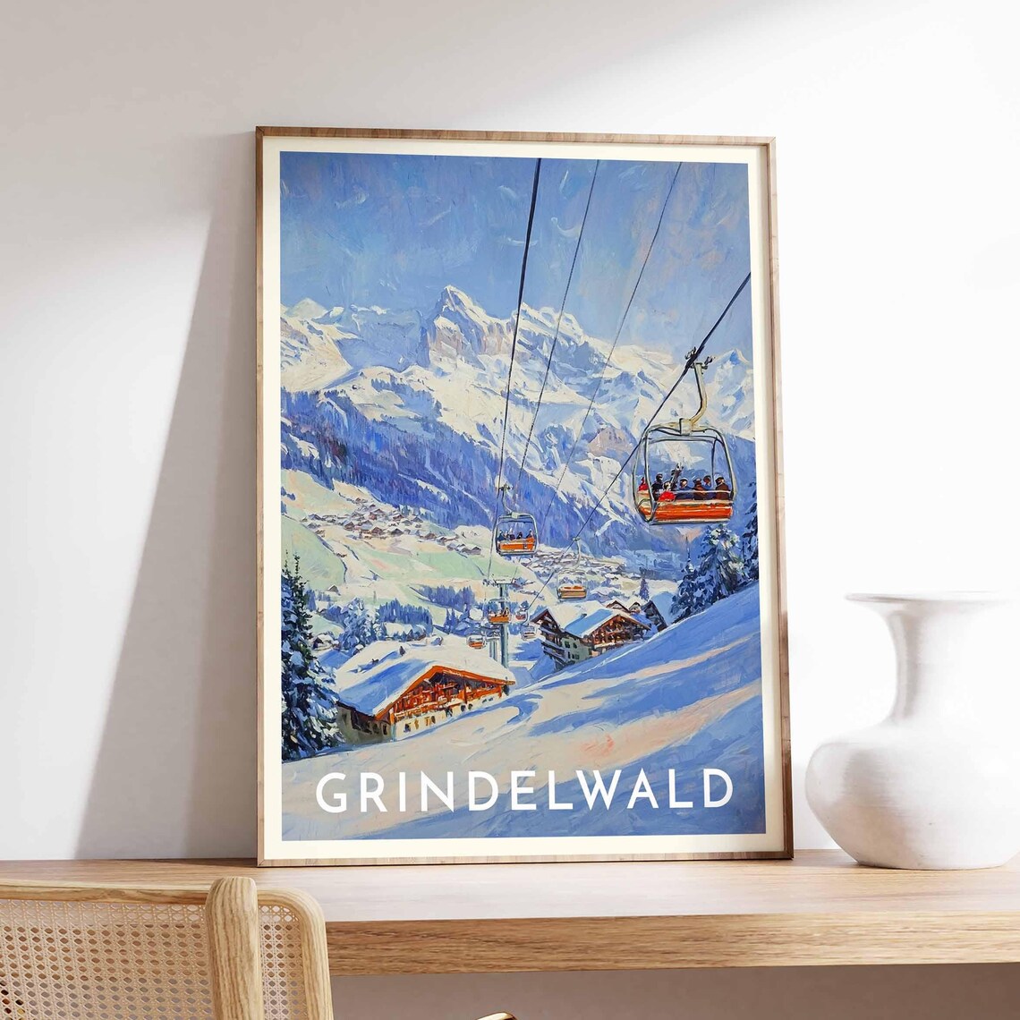 Grindelwald Alpine Snowy Gondola Cable Car Winter Village Poster - Image 2