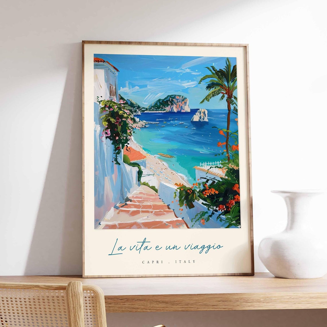 La Vita e un Viaggio Capri Italy Palm Villa Stairway Bay Poster