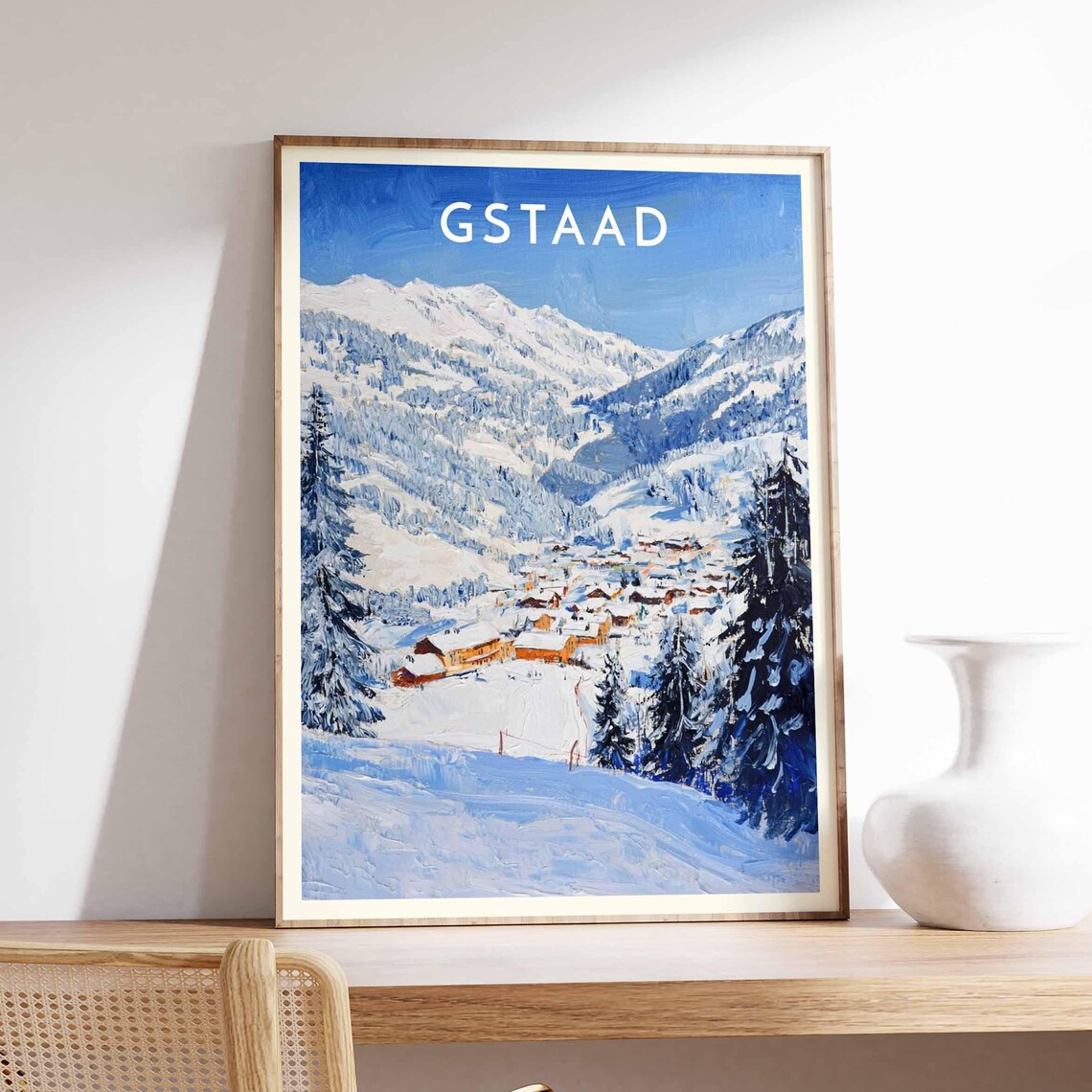 Gstaad Swiss Alpine Village Panorama Snowy Valley Peak Poster