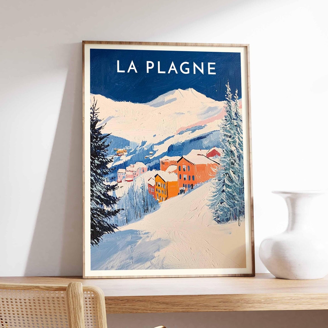 Skiing Travel Poster La Plagne Ski Print France Travel Print Skiing Art Skiing Print Winter Sport Art Ski Gift