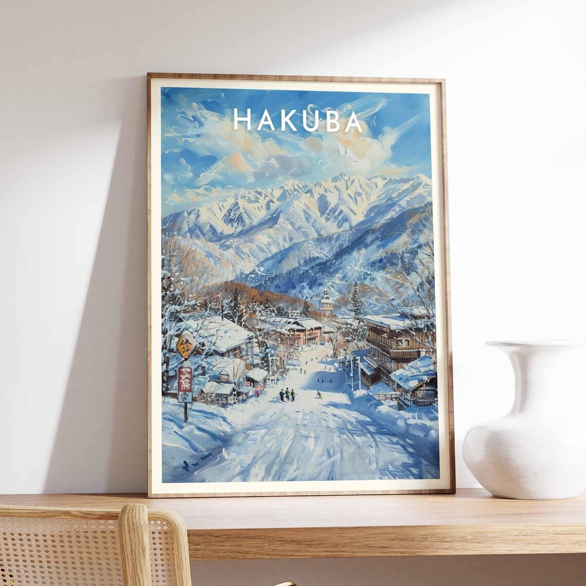 Hakuba Japan Snowy Street Japanese Signs Winter Ski Scene Poster