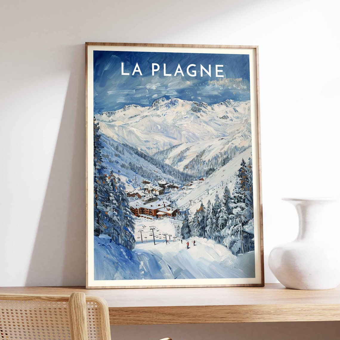 Skiing Travel Poster La Plagne Ski Print France Travel Print Skiing Art Skiing Print Winter Sport Art Ski Gift
