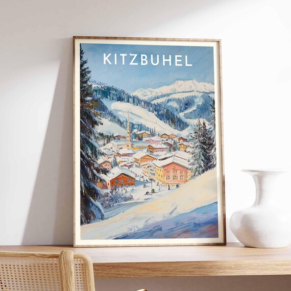 Kitzbuhel Austria Painterly Village Church Spire Pines Travel Poster
