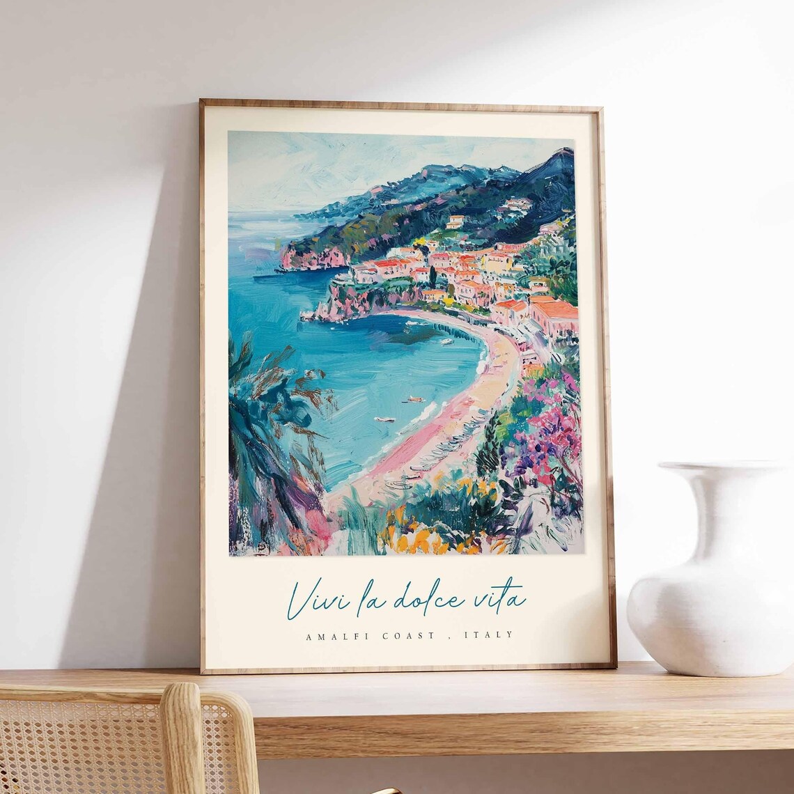 Vivi la Dolce Vita Amalfi Coast Sunny Bay Beach Travel Poster
