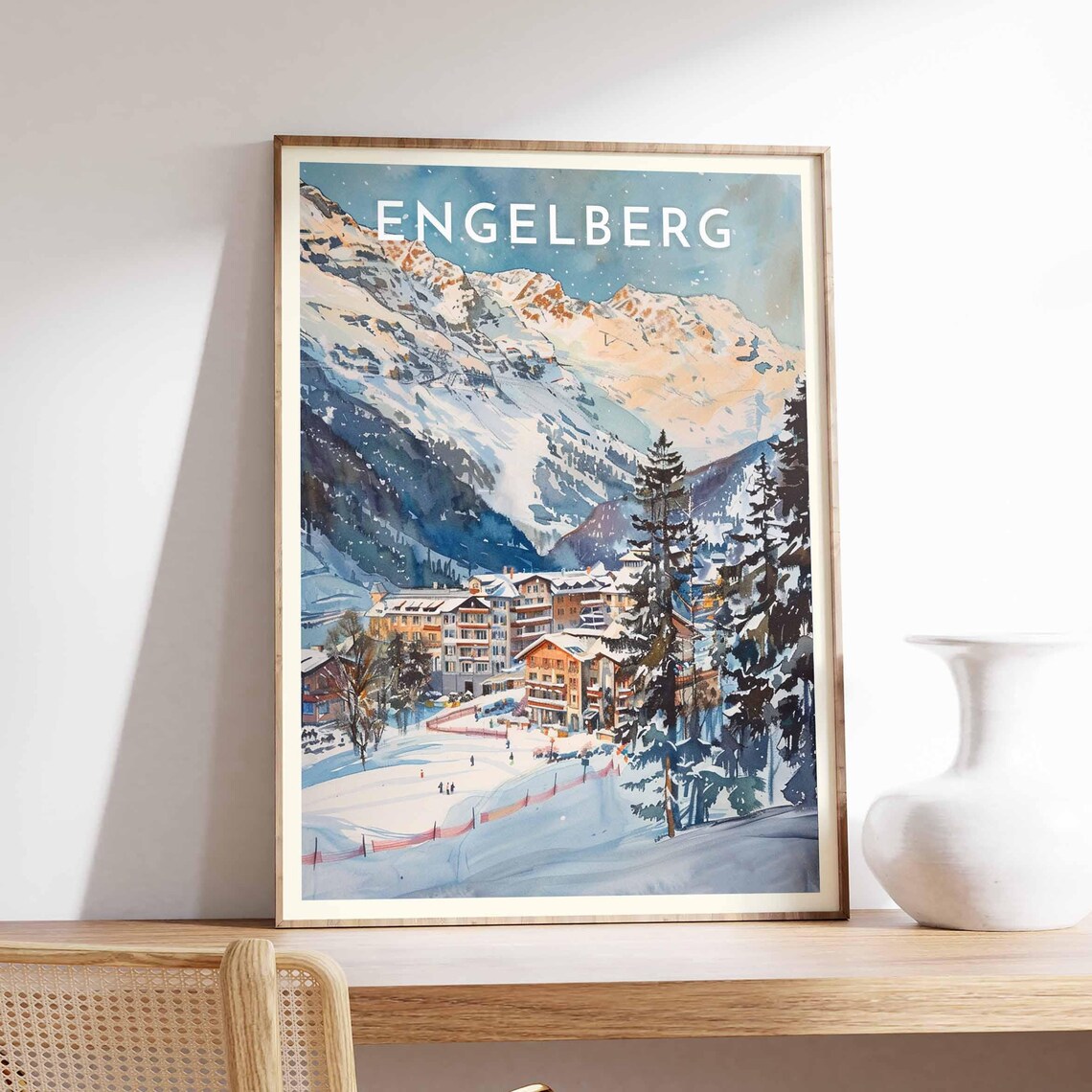 Engelberg Ski Resort Alpine Town Under Snowy Peaks Vintage Poster - Image 2