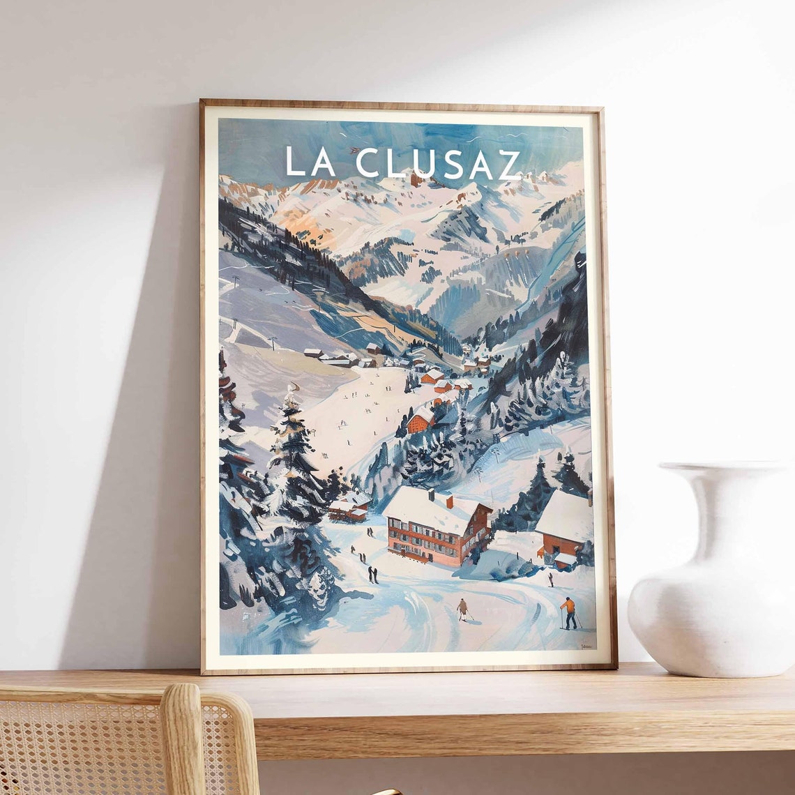 Skiing Travel Poster La Clusaz Ski Print France Travel Print Skiing Art Skiing Print Winter Sport Art Ski Gift