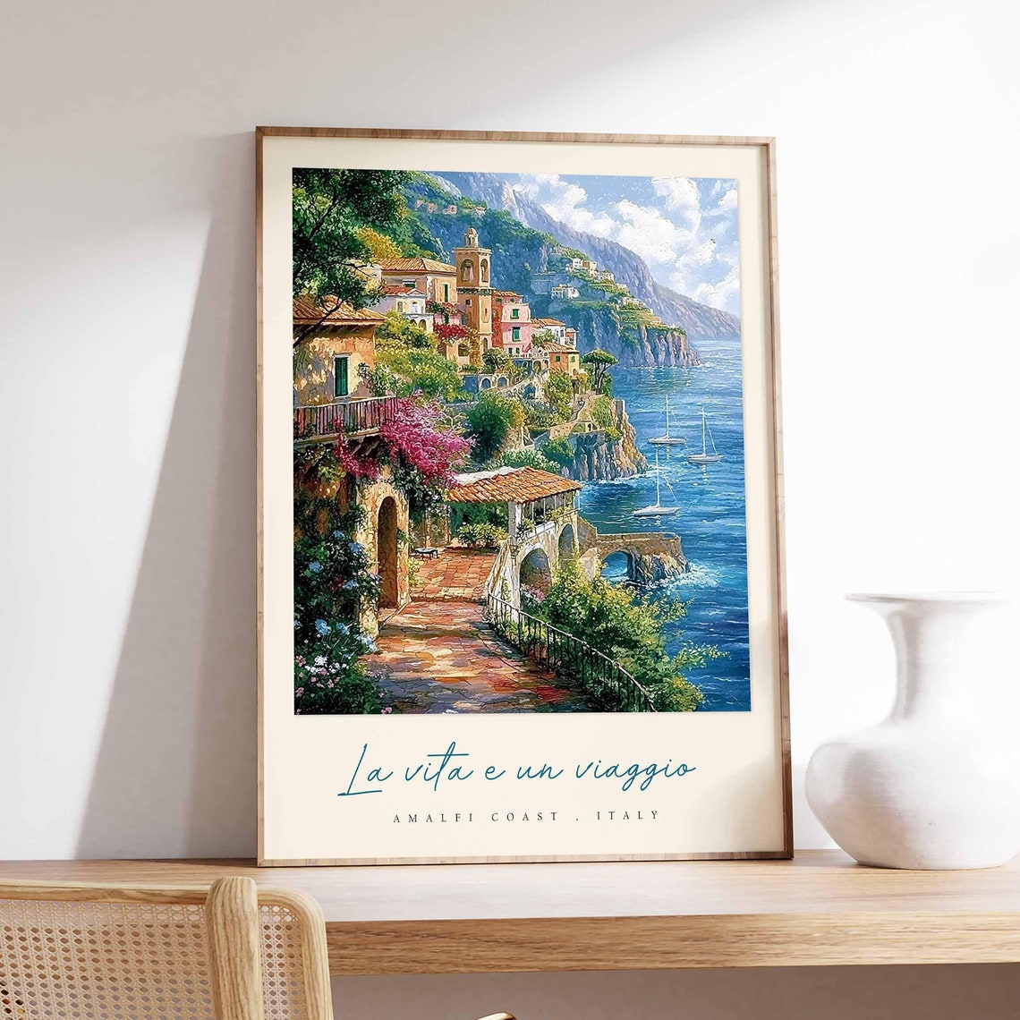 La Vita e un Viaggio Amalfi Coast Cliff Village Travel Poster