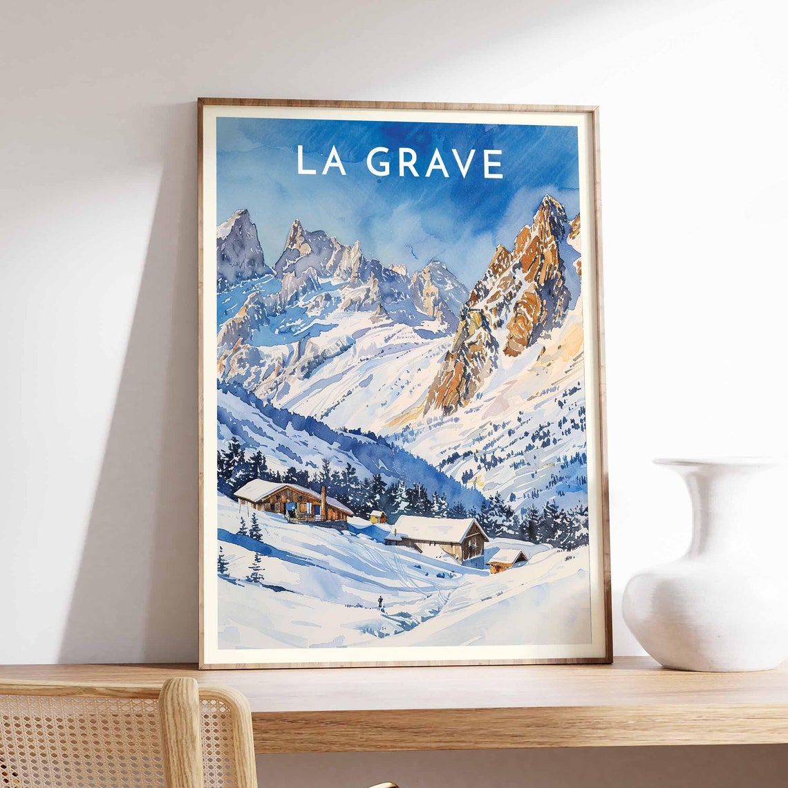 La Grave Rugged Peaks Poster with Chalets in Dramatic Alpine Light