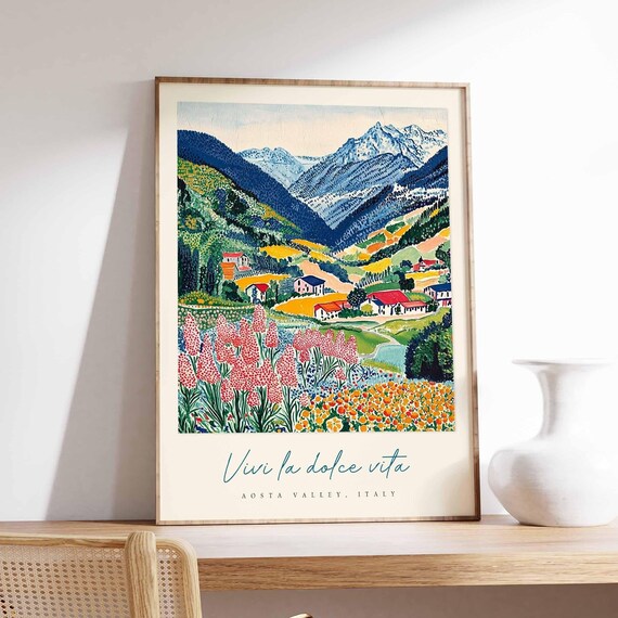 Aosta Valley Poster Aosta Valley Travel Print Aosta Valley Travel Art Aosta Valley Wall Art Italy Art Italy Travel Decor Travel Gift