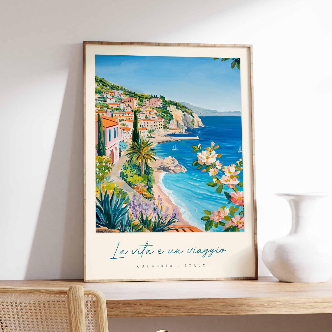 La Vita e un Viaggio Calabria Italy Cliffside Town Sea Poster