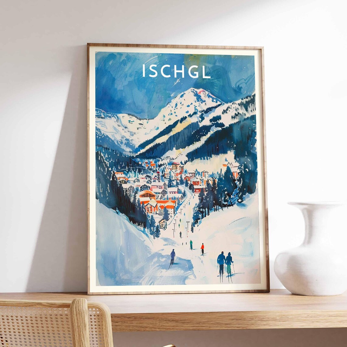 Ischgl Austria Skiers Pine Valley Village Winter Travel Poster - Image 2