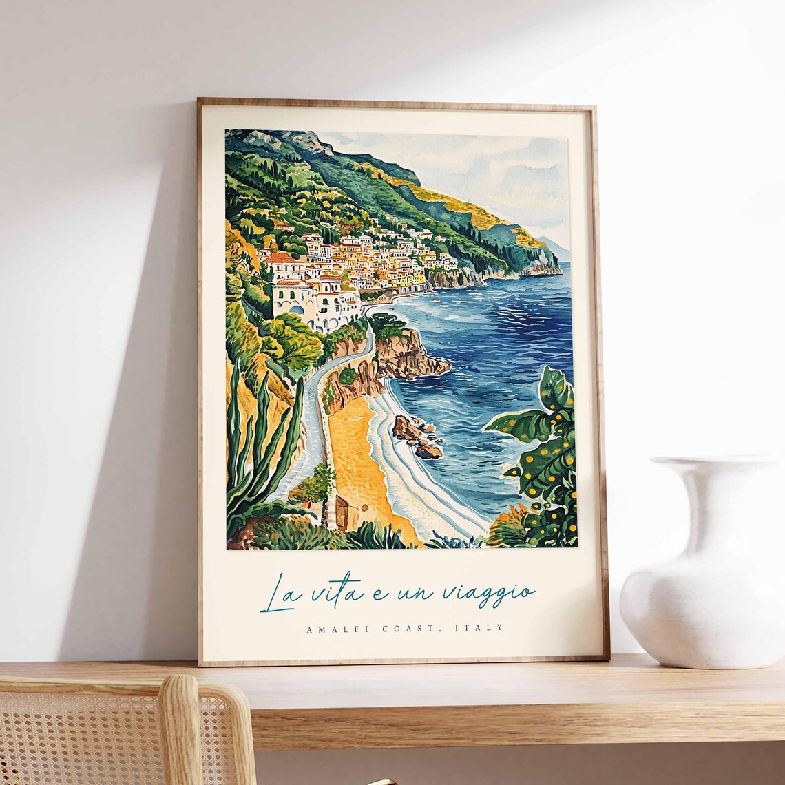Amalfi Coast Italy Cliffside Town Coastal Road Painting Travel Poster