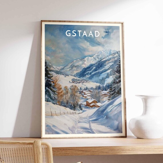 Gstaad Swiss Alpine Snowy Mountain Village Path Winter Poster