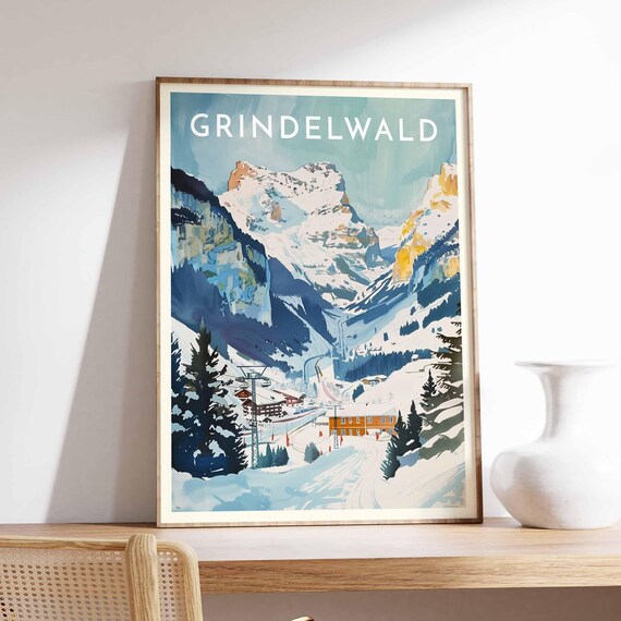 Grindelwald Alpine Ski Lift Station Village Rock Face Poster