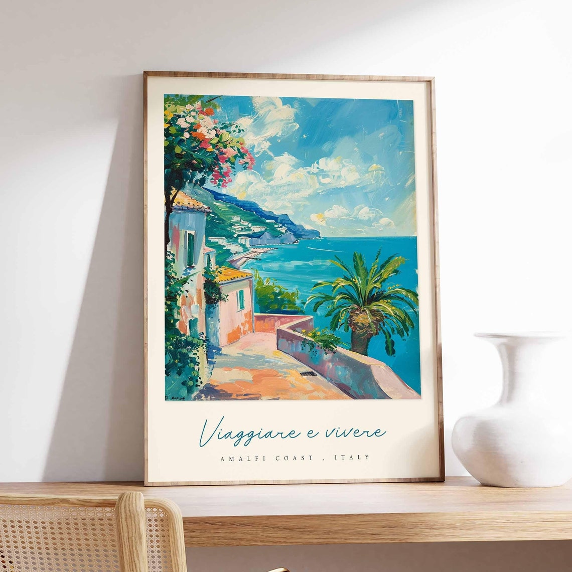 Amalfi Coast Terrace Sea View Bougainvillea Impressionist Poster