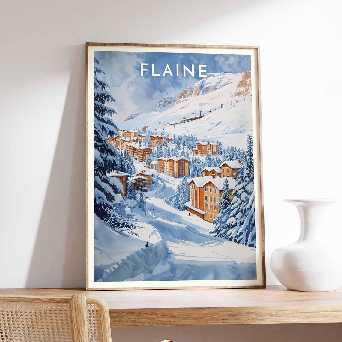 Skiing Travel Poster Flaine Ski Print France Travel Print Skiing Art Skiing Print Winter Sport Art Ski Gift