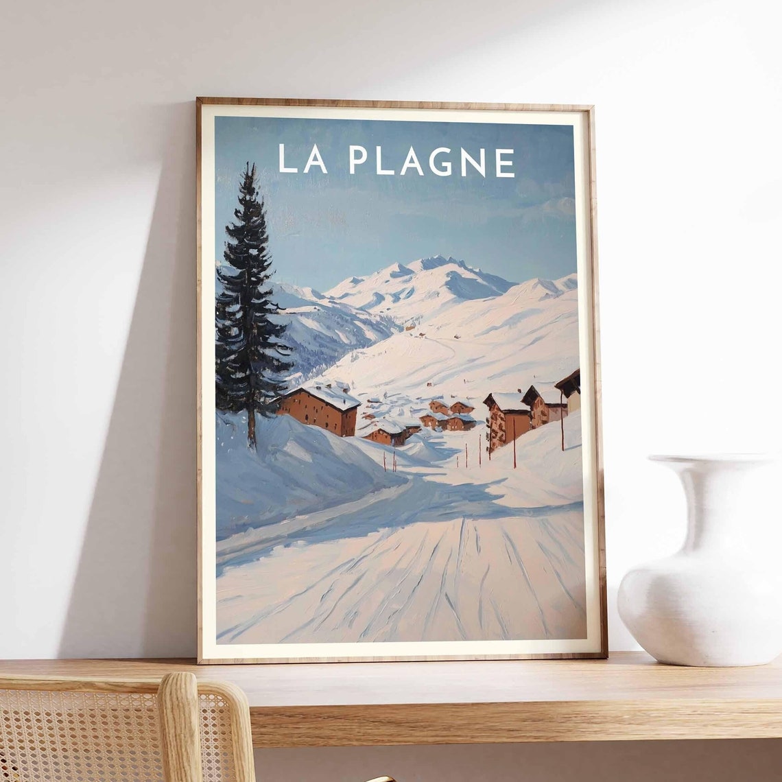 La Plagne Quiet Valley Poster with Lone Pine and Snowy Village