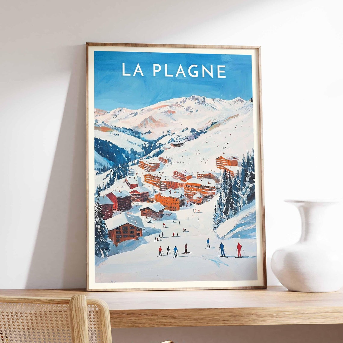Skiing Travel Poster La Plagne Ski Print France Travel Print Skiing Art Skiing Print Winter Sport Art Ski Gift