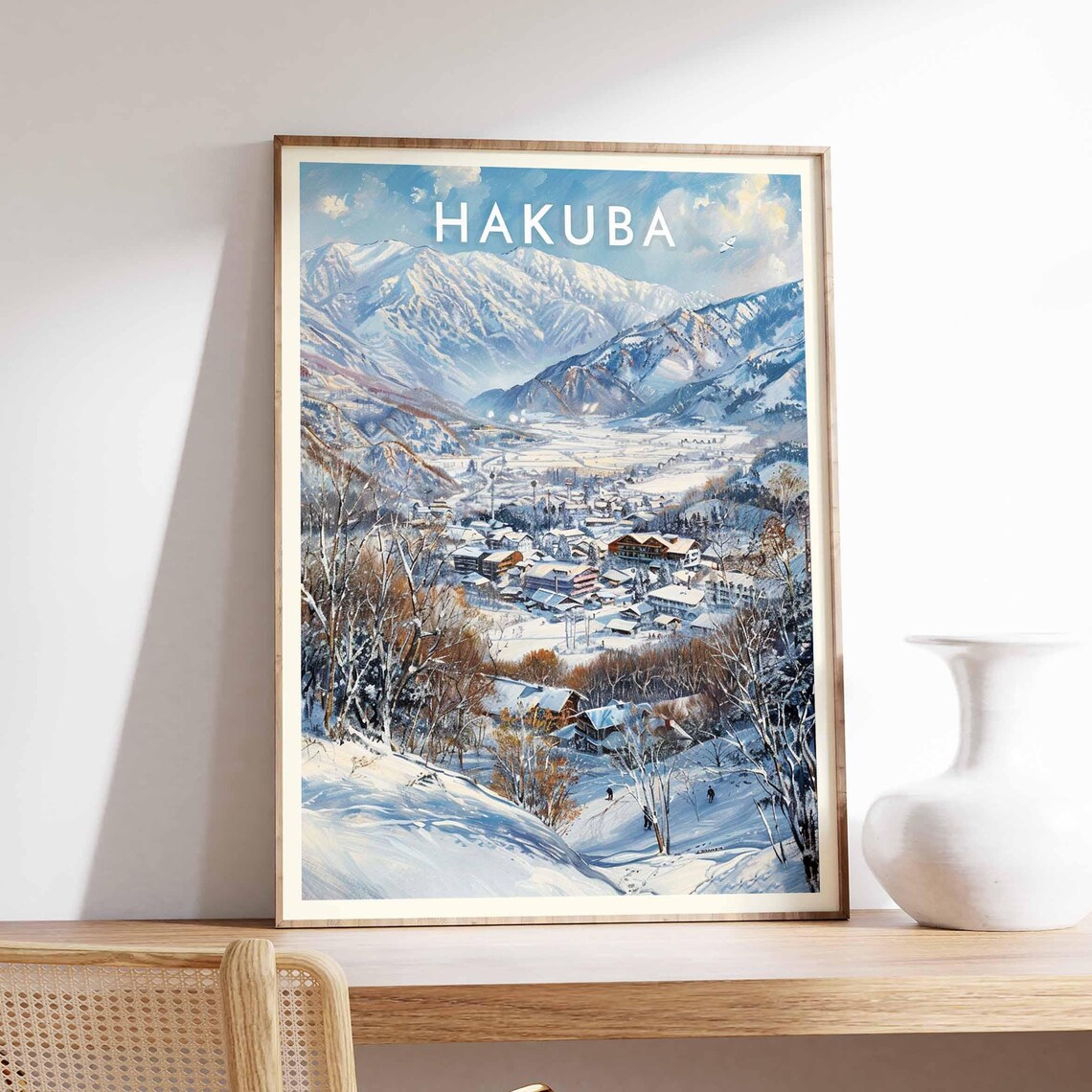 Hakuba Japan Snowy Valley Ski Town Japanese Alps Winter Scene Poster
