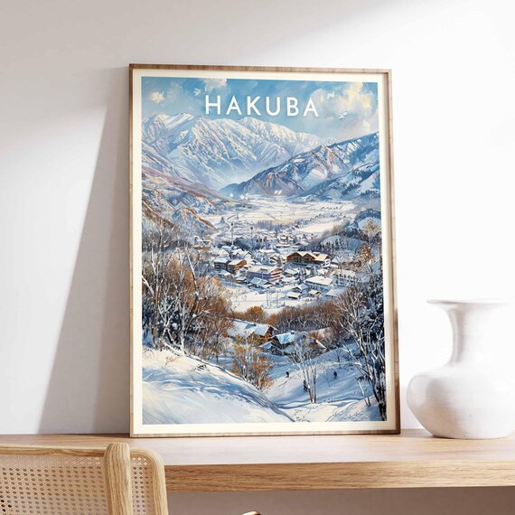Hakuba Japan Snowy Valley Ski Town Japanese Alps Winter Scene Poster