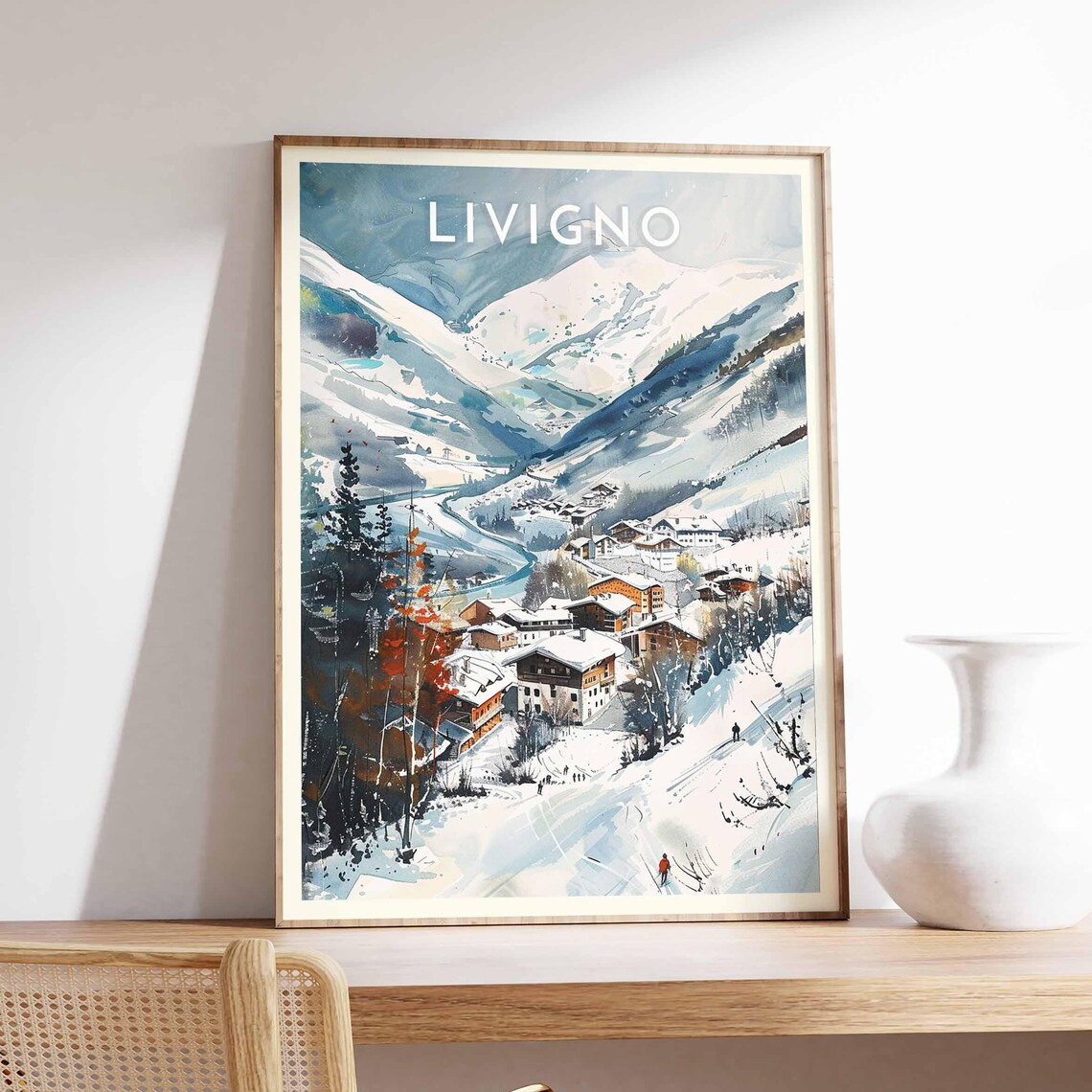 Livigno Italy Watercolor Mountain Village Street Scene Poster