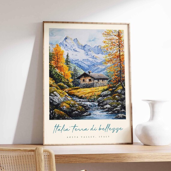 Aosta Valley Poster Aosta Valley Travel Print Aosta Valley Travel Art Aosta Valley Wall Art Italy Art Italy Travel Decor Travel Gift