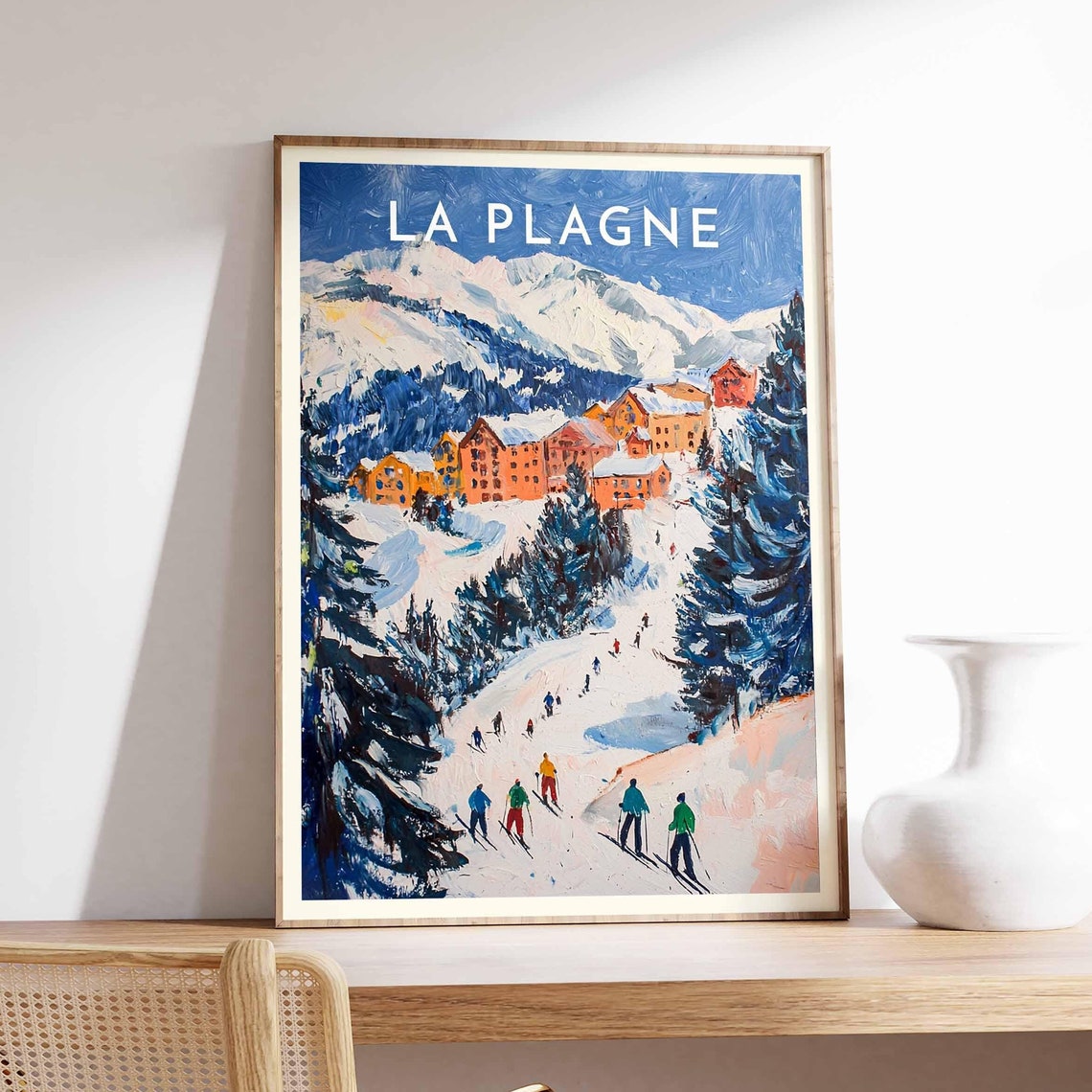 Skiing Travel Poster La Plagne Ski Print France Travel Print Skiing Art Skiing Print Winter Sport Art Ski Gift