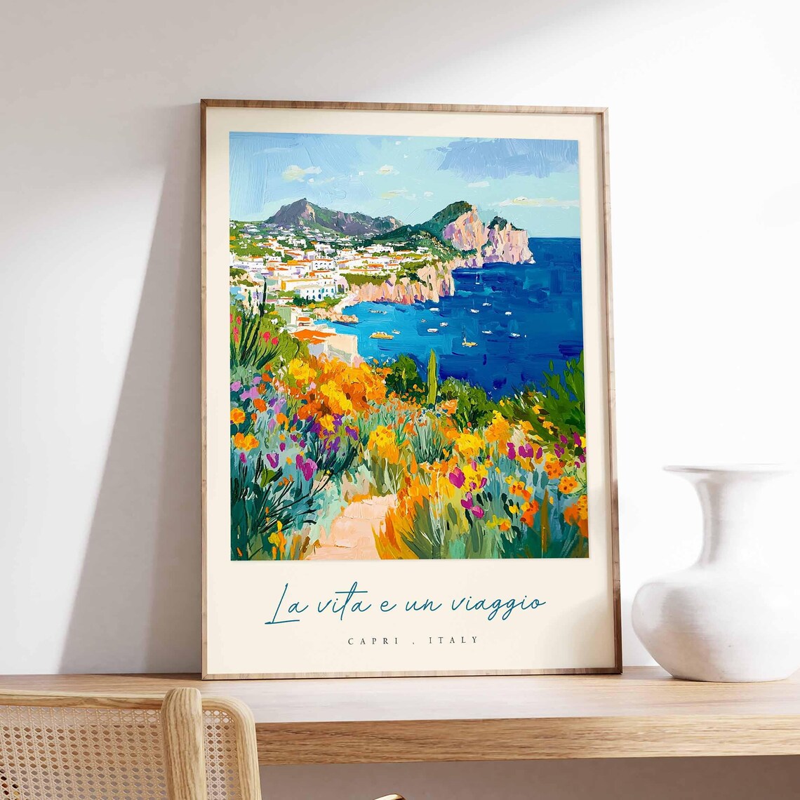 La Vita e un Viaggio Capri Italy Wildflower Path Cliff Poster