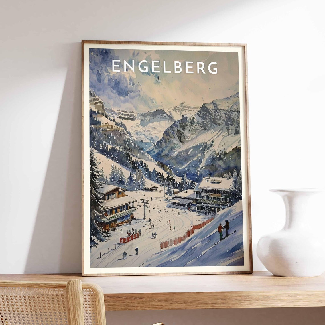 Engelberg Ski Resort Base Bustling Slopes Lift Lines Winter Art Poster