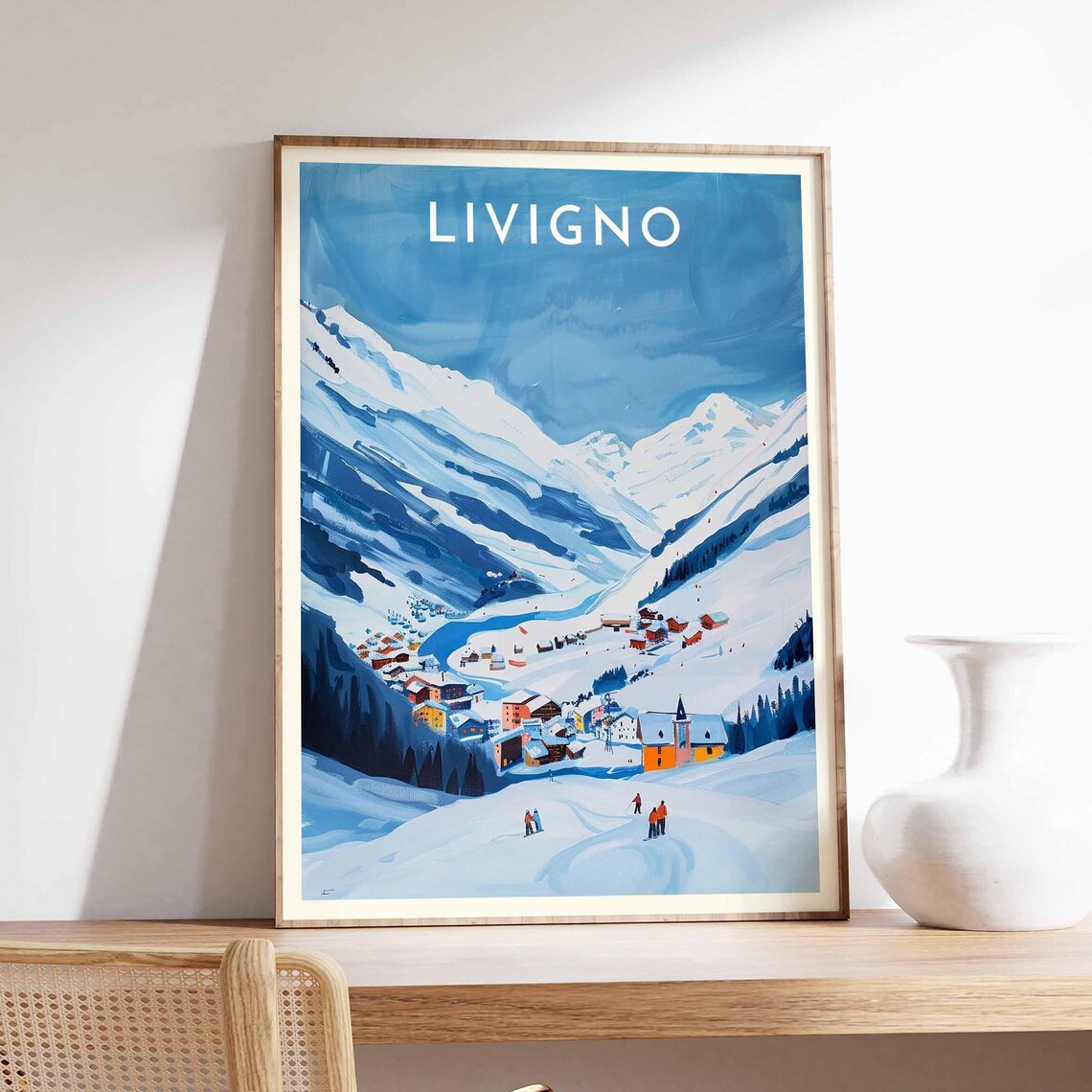 Livigno Blue Mountain Valley Ski Village Aerial Winter View Poster