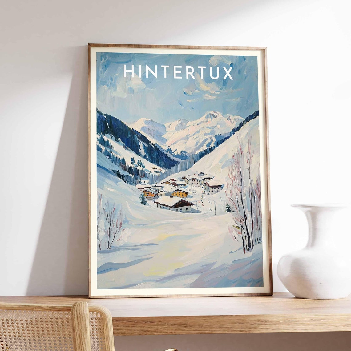 Hintertux Austria Painterly Pastel Snowy Valley Watercolor Poster