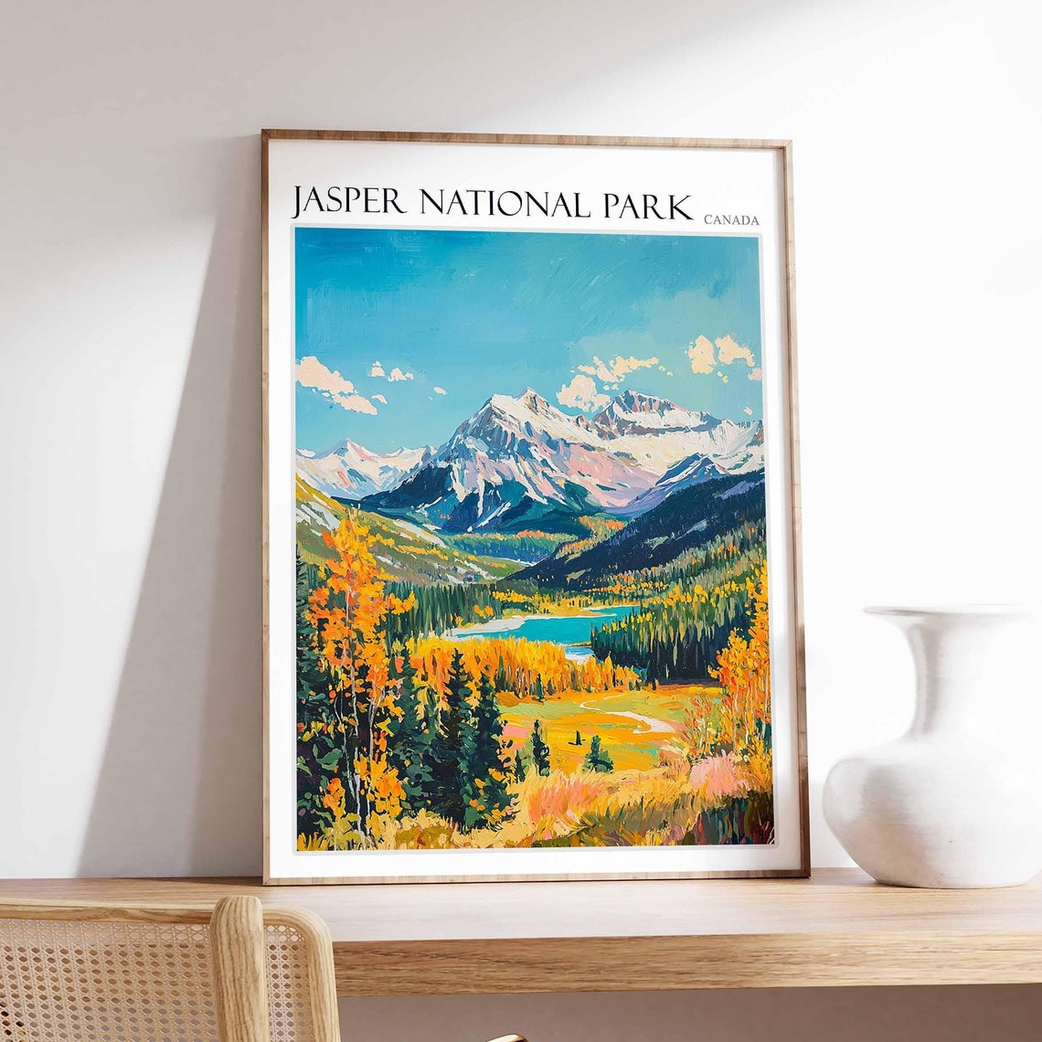 Jasper National Park Canada Golden Autumn Valley Lakeside Art Poster