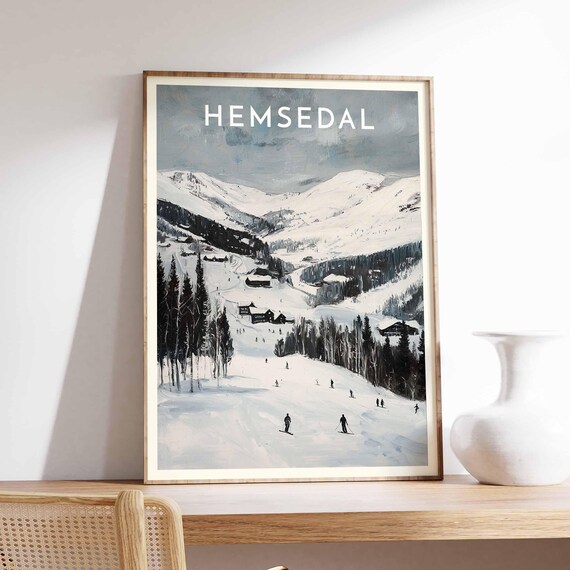 Hemsedal Norway Black and White Winter Ski Valley Scene Poster