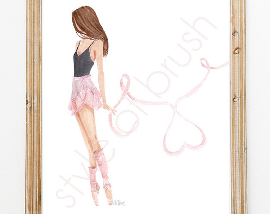 Pink Ballerina Ribbon Heart Ballet Fashion Illustration Poster