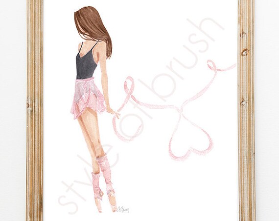 Pink Ballerina Ribbon Heart Ballet Fashion Illustration Poster
