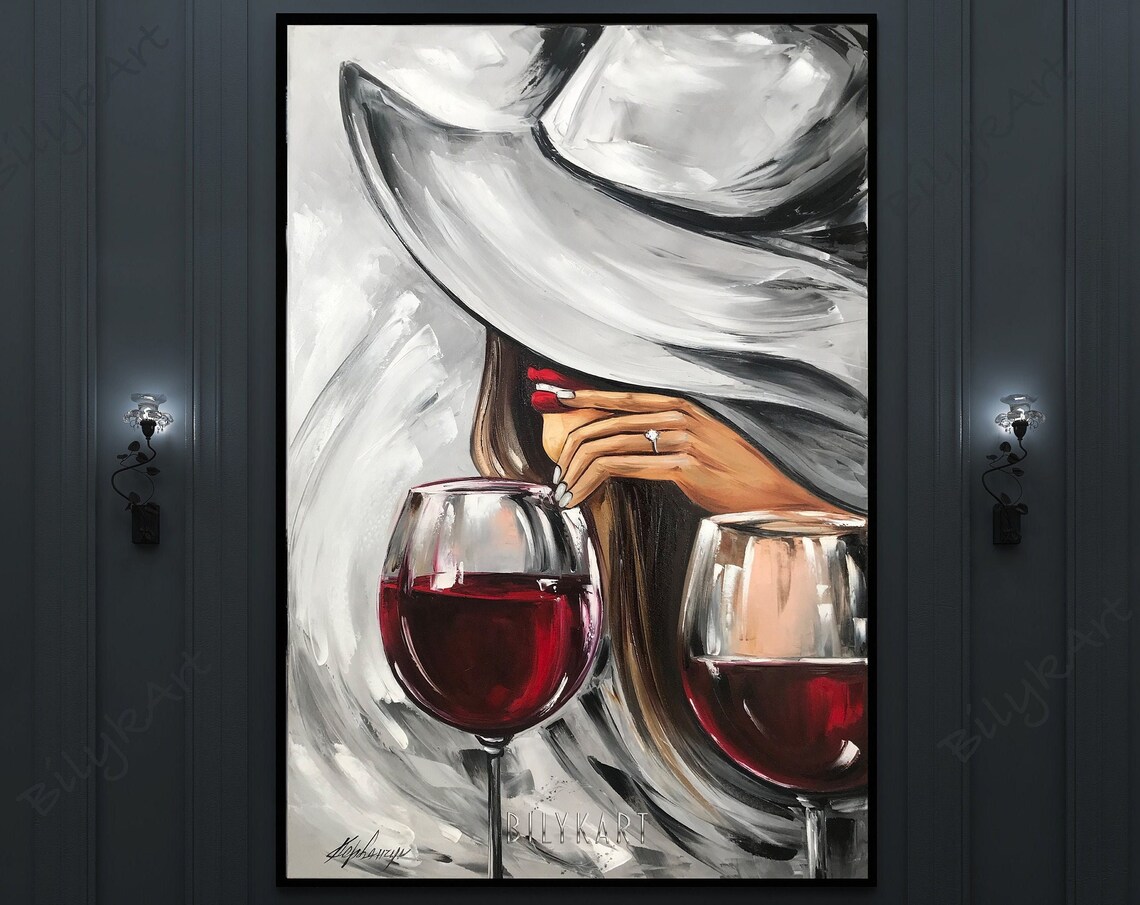 Wine Glasses and Mysterious Woman Wall Art Print - Image 2